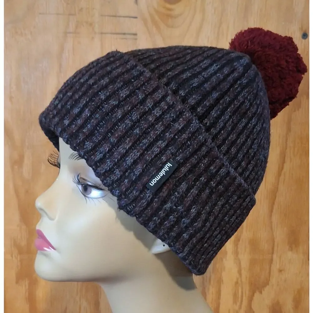 Lululemon Athletica Beanie Women's OS Fleece Lined Black Maroon Outdoor Gorpcore